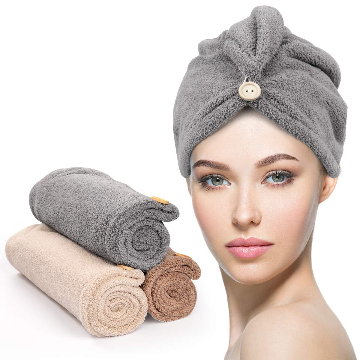 Microfiber Hair Towel with Button